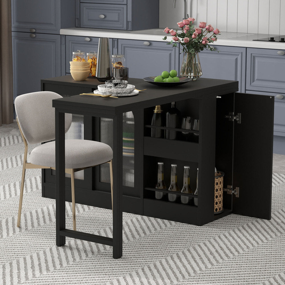 Bartafel – Bartefel – Statafel – Keukentafel – Koffietafel – Uitschuifbaar – 360° Draaibaar – Zwart Metaal – Met Glasdeuren
