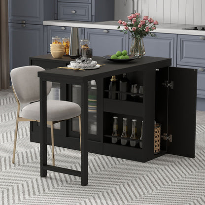 Bartafel – Bartefel – Statafel – Keukentafel – Koffietafel – Uitschuifbaar – 360° Draaibaar – Zwart Metaal – Met Glasdeuren