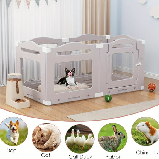Hondenren – Puppyren – Hondenkennel – Opvouwbaar – Kennel – 5 Panelen – 60 cm Hoog – Transparant Zonder Rooster – Inclusief Zuignappen en Grondankers