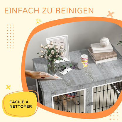 Hondenbench – Hondenbox – Hondenkooi – Hondenmand – Hondenhok – Grijs – Wasbaar Kussen – Twee Deuren Met Sloten – 90x58x65 cm – Stevige Constructie