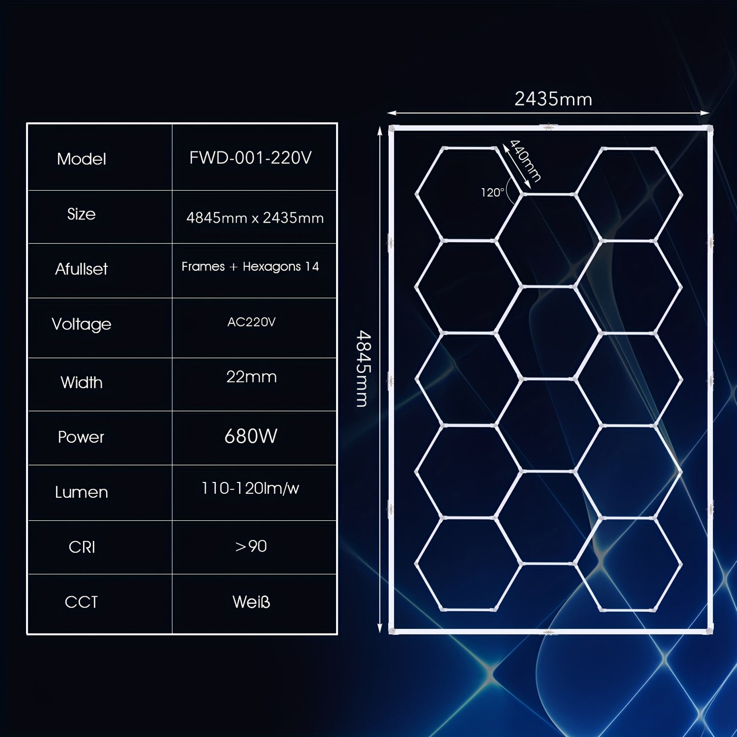 plafondlamp garage – garageverlichting – werkplaatslamp – hexagon lamp – led plafondlamp – 14-delige hexagonale honeycomb lamp – 680W 72420 lumen – koel wit 6500K energiezuinig