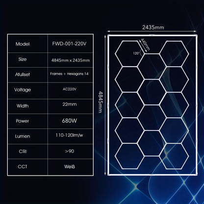 plafondlamp garage – garageverlichting – werkplaatslamp – hexagon lamp – led plafondlamp – 14-delige hexagonale honeycomb lamp – 680W 72420 lumen – koel wit 6500K energiezuinig