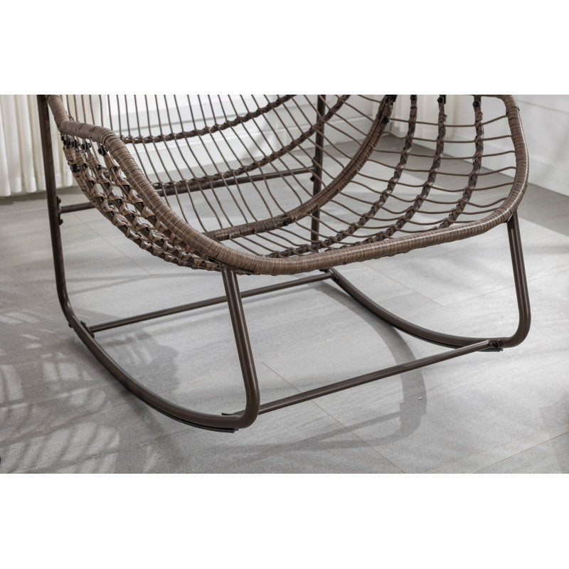 Schommelstoel – Relaxstoel – Fauteuil – Loungestoel – Tuinstoel – Oversized Ei-Vorm – 15,24 cm Dikke Kussen – Poedergecoat Stalen Frame & Handgevlochten Wit Rattan