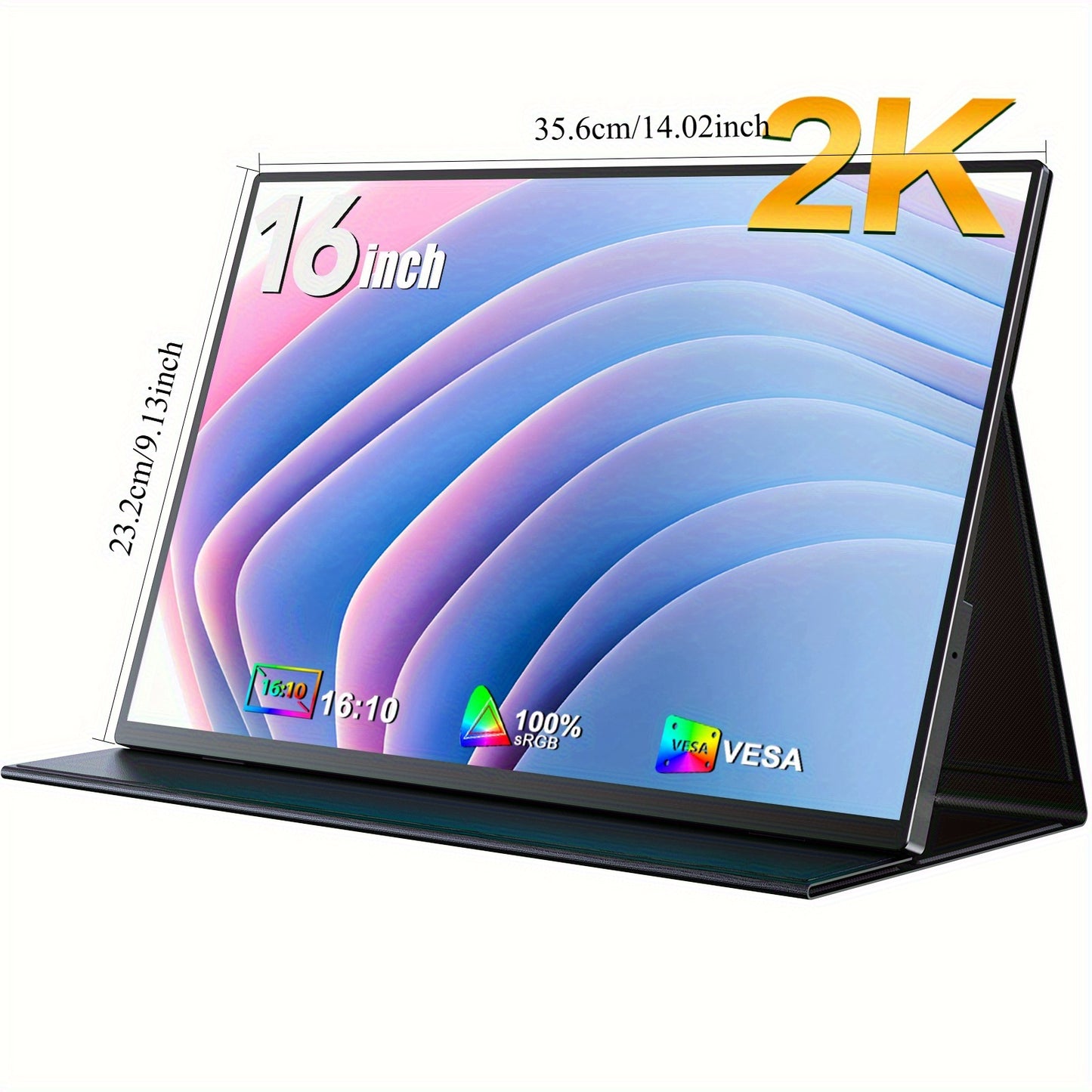 Portable Monitor – Draagbaar Scherm – Laptop Scherm Uitbreider – Extra Monitor – Full HD Monitor – 16 Inch 2K 2560x1600 – 500 Nits Helderheid – Lichtgewicht Aluminium