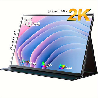 Portable Monitor – Draagbaar Scherm – Laptop Scherm Uitbreider – Extra Monitor – Full HD Monitor – 16 Inch 2K 2560x1600 – 500 Nits Helderheid – Lichtgewicht Aluminium