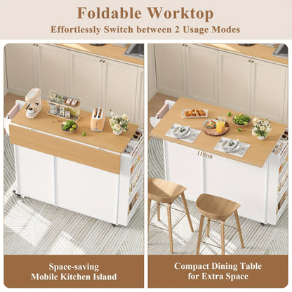 Keukentrolley – Keukenwagen – Serveerwagen – Opbergtrolley – Keukenrek – Grote Opbergruimte – 110x60 cm Werkblad – Vergrendelbare 360° Wielen – Wit Hout