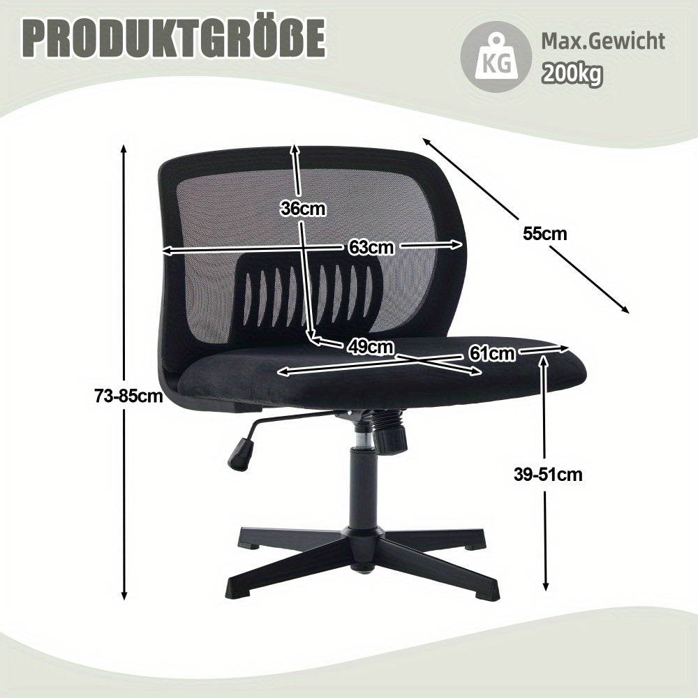 Armless Bureaustoel – Leesstoel Zonder Armleuningen – Draaibare Stoel – Rocking Chair – Zithoek Stoel Groen – Fluwelen Bekleding – Verstelbare Zithoogte