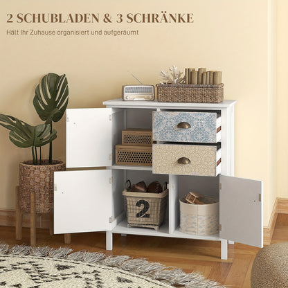 Ladekast – Ladenkast – Commode – Opbergkast – Kastje – Wit – Metaal – 68x34x80 cm – 2 Lades + 3 Open Vakken