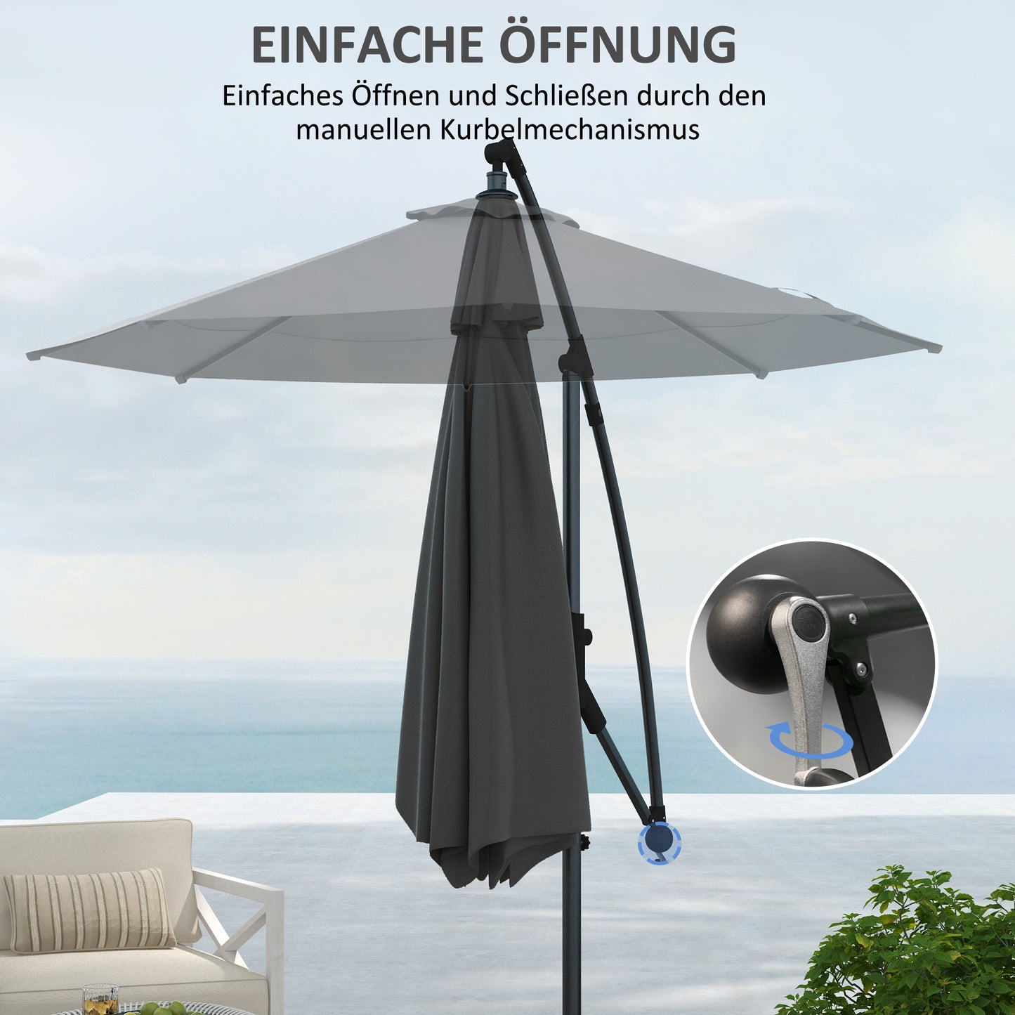 Verkeerslichtparasol – Tuinparasol – Zonneparasol – Buitenschemer – Terrasparasol – Grijs – Ø 293cm – Aluminium Frame – Windbestendig
