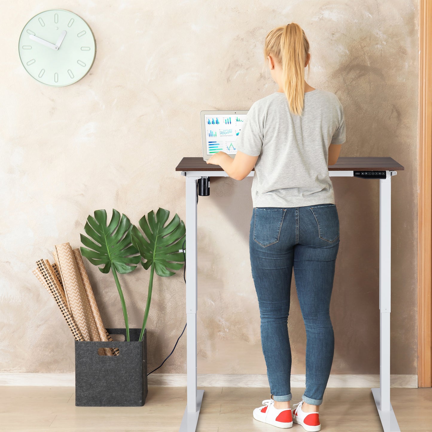 Elektrisch Tafelonderstel – Verstelbaar Bureau Onderstel – Zit-sta Bureauframe – Ergonomisch Bureau Onderstel – Wit – Hoogte 71-121 cm – Geheugenfunctie & Postuurherinnering
