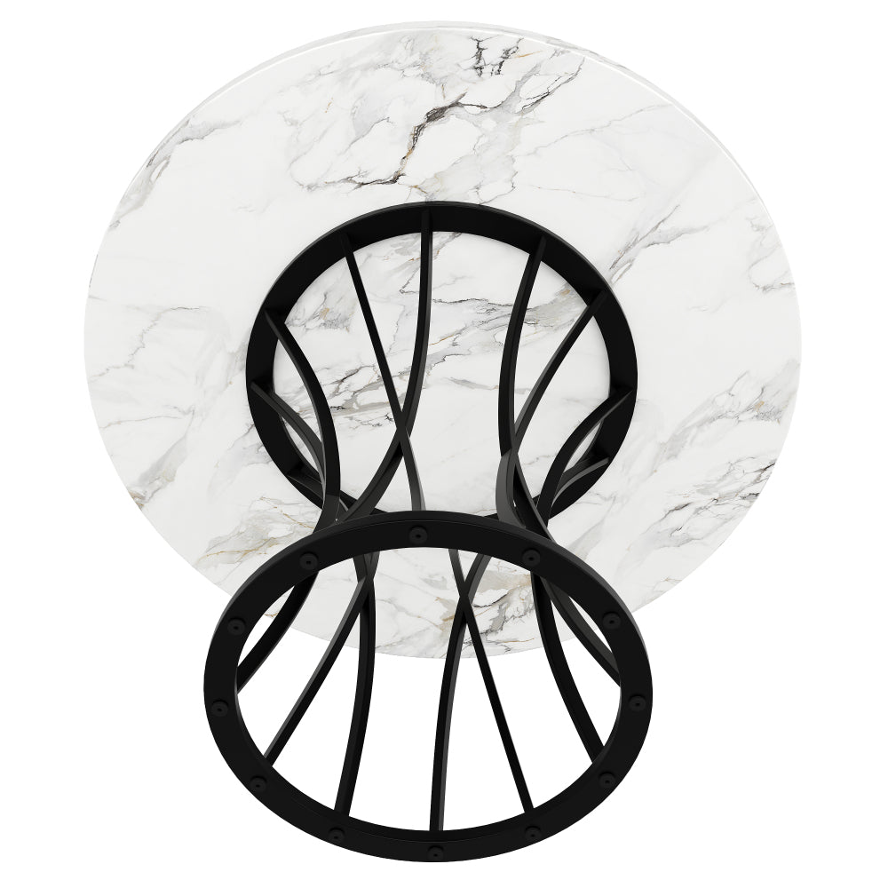Rondetafel – Ronde Eettafel – Keukentafel – Tafel – MDF Tafel – Marmeren Blad – Glanzende Metalen Poten – 80x80x76 cm – Lichtgewicht & Luxe