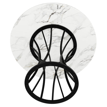 Rondetafel – Ronde Eettafel – Keukentafel – Tafel – MDF Tafel – Marmeren Blad – Glanzende Metalen Poten – 80x80x76 cm – Lichtgewicht & Luxe