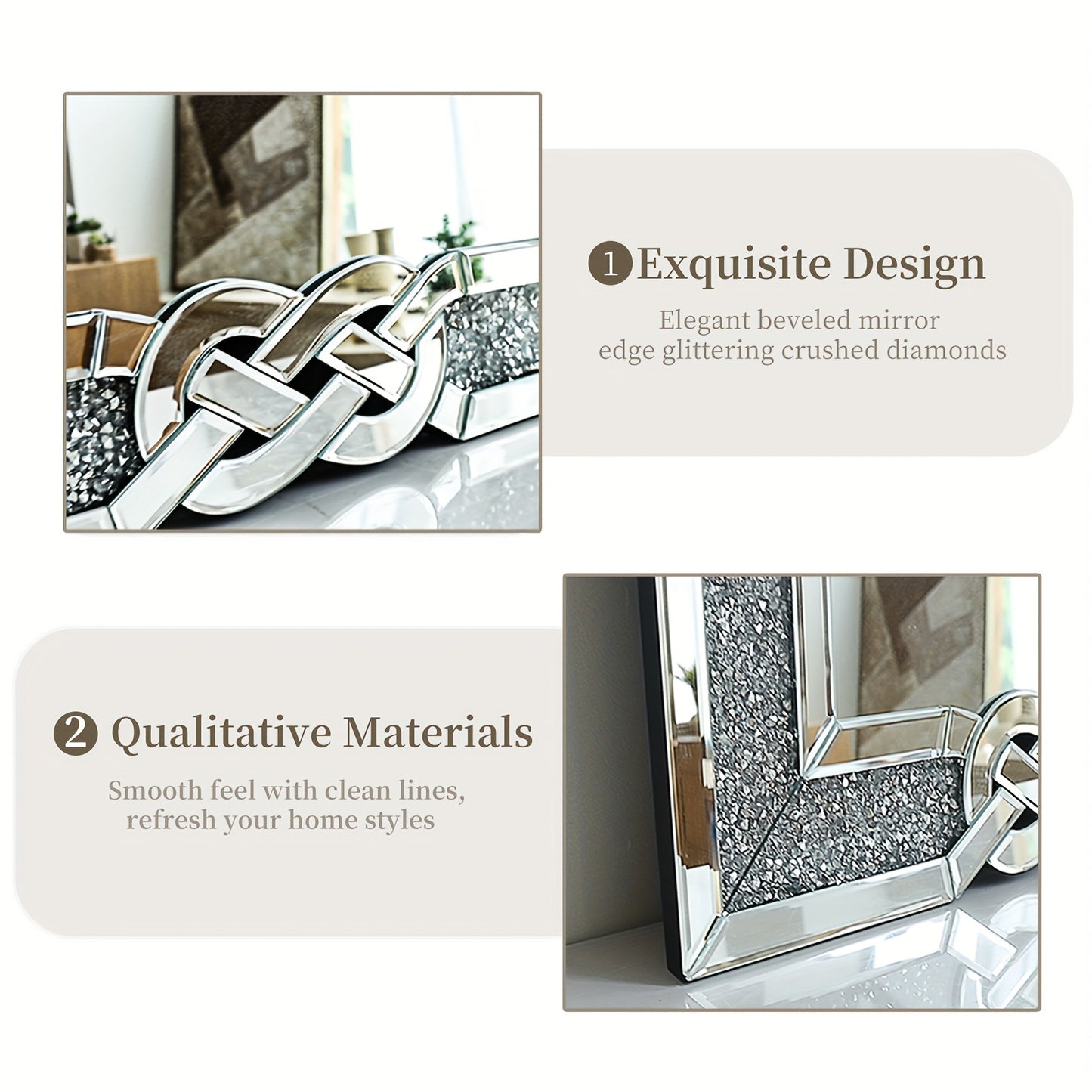Wandspiegel – Muurspiegel – Glazen Spiegel – Decoratieve Spiegel – Badkamerspiegel – Silvery Glas Met Kristallen Rand – 120x60 cm Glamoureuze Afwerking