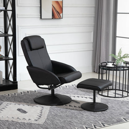 Relaxstoel – Fauteuil – Relaxfauteuil – Stoel Met Voetenbank – Zwarte Kunstleren Bekleding – Verstelbare Rugleuning – Ergonomisch Ontwerp