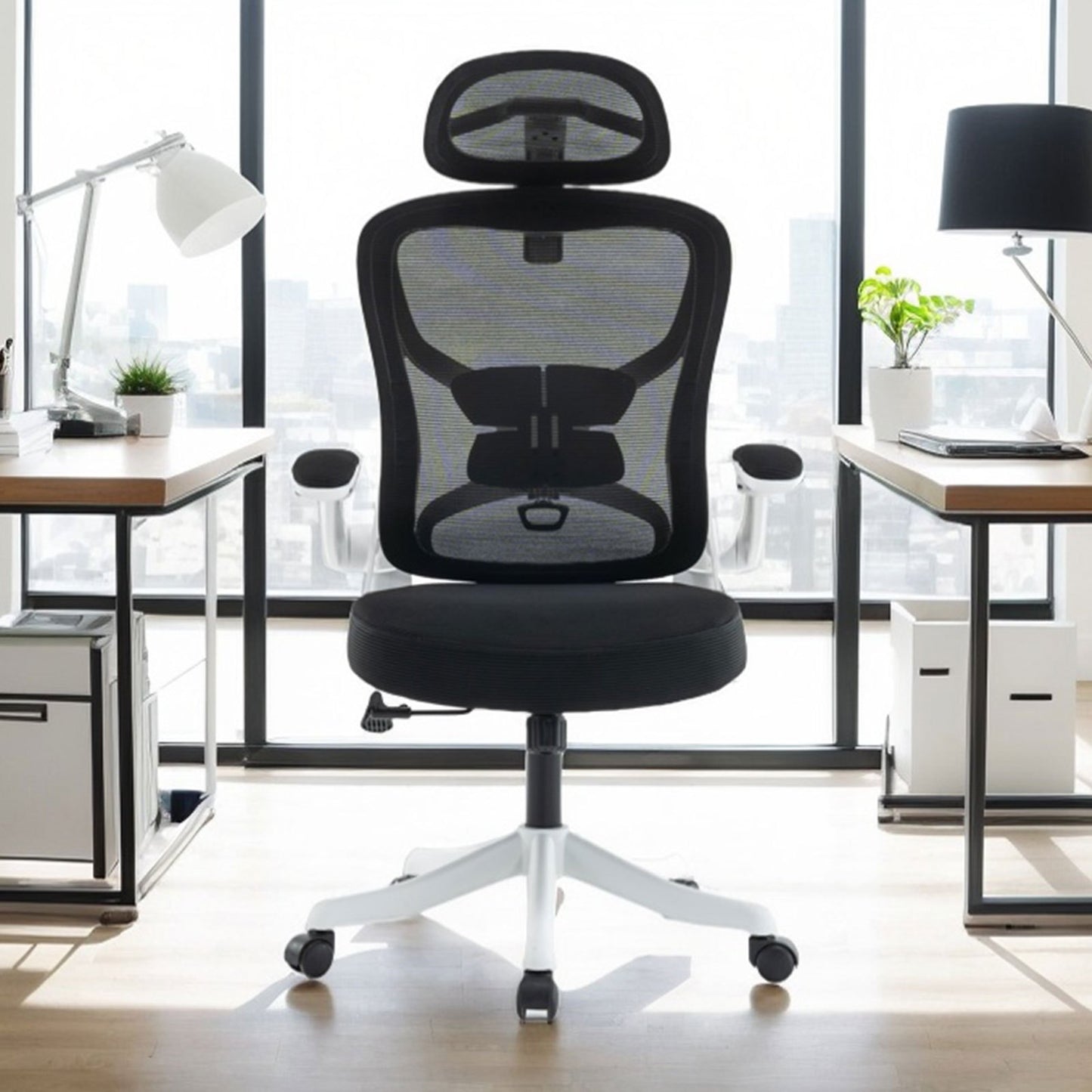 Ergonomic Office Chair, Desk Chair with Adjustable Headrest, Armrests, Lumbar Support, Swivel Chair, Rocker Function, Mesh Executive Chair, Back-Friendly, Office Chair 150 kg