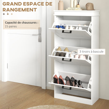 Schoenenkast – Schoenenrek – Schoenenopberger – Schoenenbank – Halmeubel – 3 Deuren – Verstelbare Planken – Wit – Compact – MDF