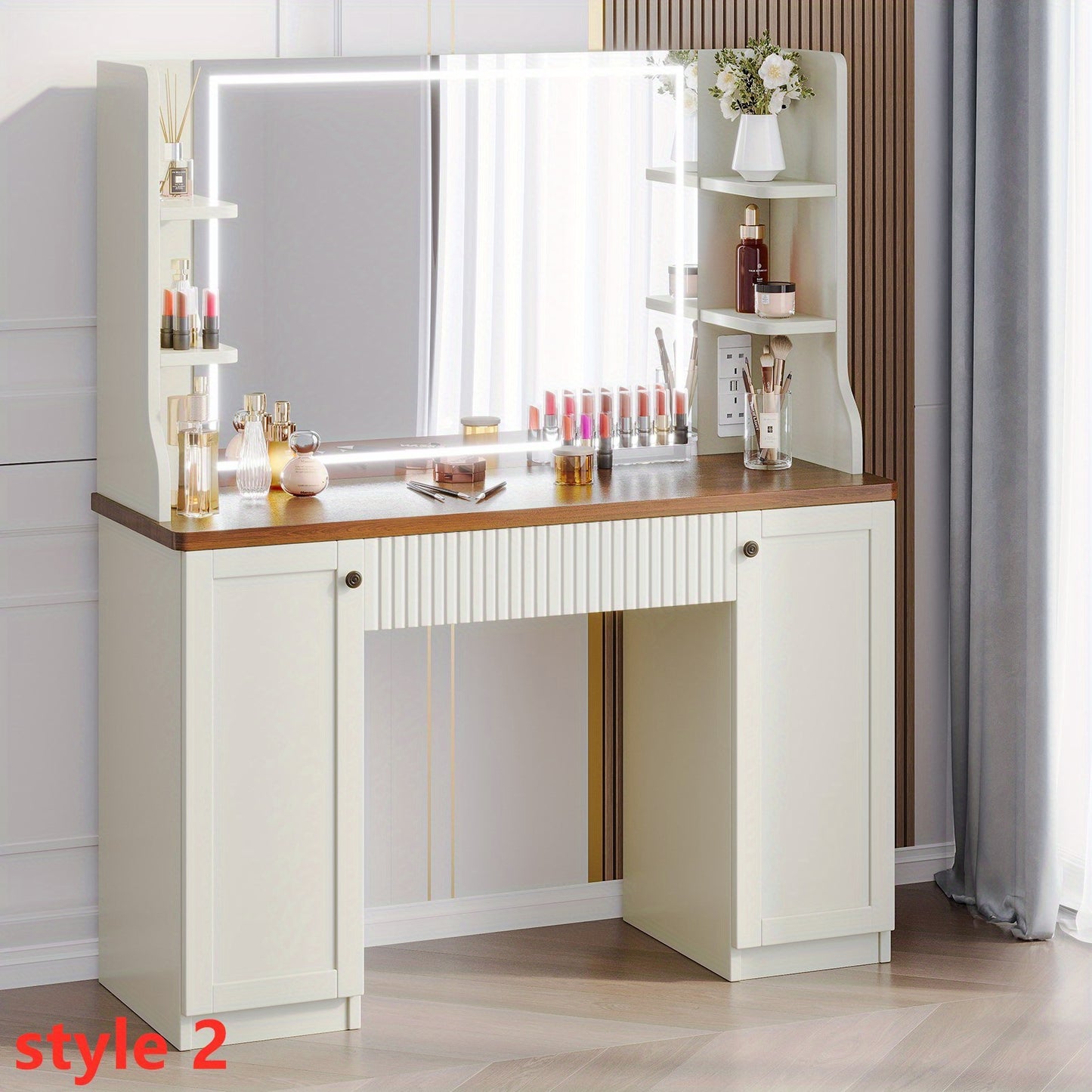 Make-up tafel – kaptafel – cosmeticatafel – make-up meubel – dressing table – 68,6 cm hoog – hardhout en glas – 3,2 kuub opslag – 2 lades en 2 planken – ruimtebesparend design – eenvoudige montage