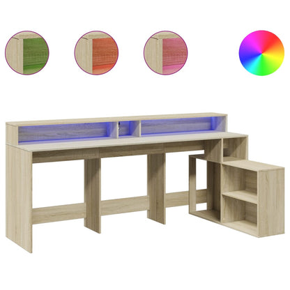 Laptoptablet – Bureau – Werkplek – Laptoptafel – Schrijftafel – Oud Hout – Verstelbare RGB LED-Verlichting