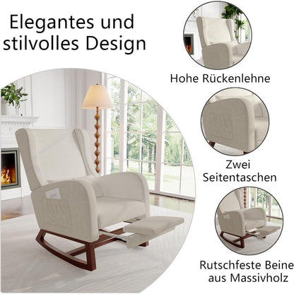 Schommelstoel – Relaxstoel – Wiegstoel – Schommelzetel – Lounge Stoel – Beige – Ergonomische Lendensteun – Geïntegreerde Voetensteun