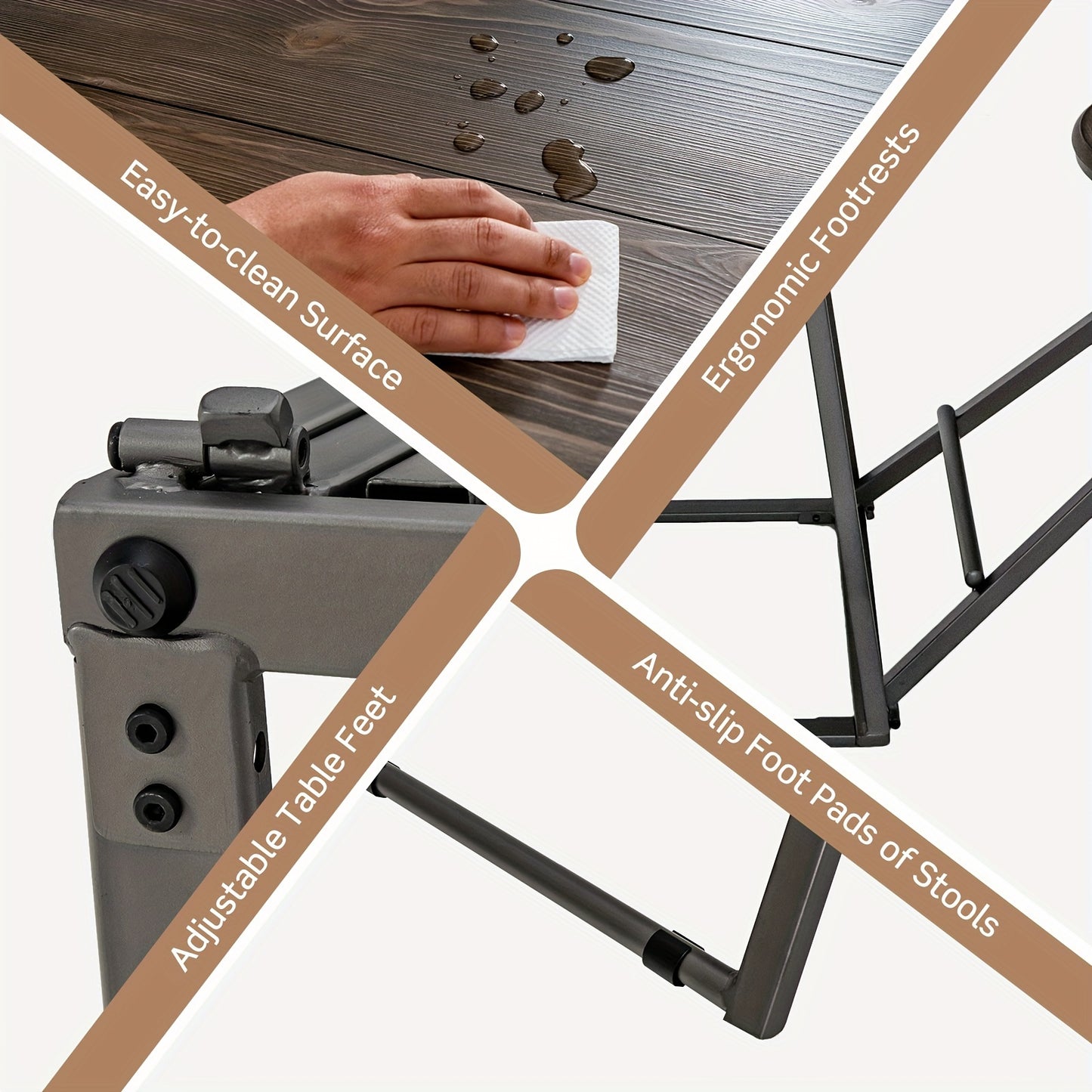Industriële Eettafelset – Ronde Eettafel – Inklapbare Krukken – Compacte Tafel – Moderne Zitset – Space-Saving Design – Heavy-Duty Metalen Frame – MDF Tafelblad