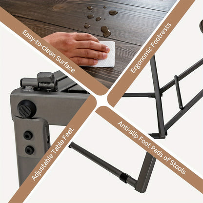Industriële Eettafelset – Ronde Eettafel – Inklapbare Krukken – Compacte Tafel – Moderne Zitset – Space-Saving Design – Heavy-Duty Metalen Frame – MDF Tafelblad
