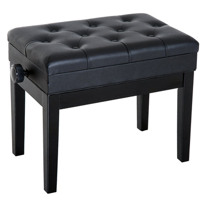Pianokruk – Pianobank – Keyboardkruk – Piano Krukje – Pianostoel – Verstelbare Hoogte 48-58 cm – Met Opbergruimte – Zachte Synthetische Bekleding – Zwart