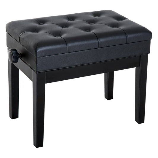 Pianokruk – Pianobank – Keyboardkruk – Piano Krukje – Pianostoel – Verstelbare Hoogte 48-58 cm – Met Opbergruimte – Zachte Synthetische Bekleding – Zwart