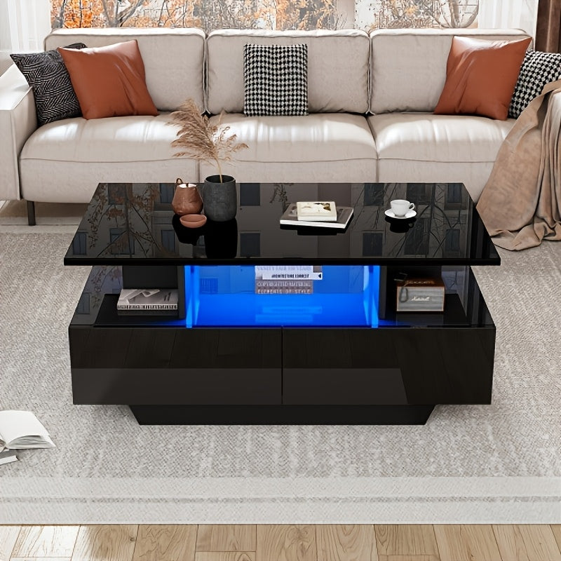 Moderne Salontafel – Bijzettafel – Koffietafel – Tafel Met Laden – Zwarte Hoogglans – 90x55x41 cm – 30 kg Draagvermogen