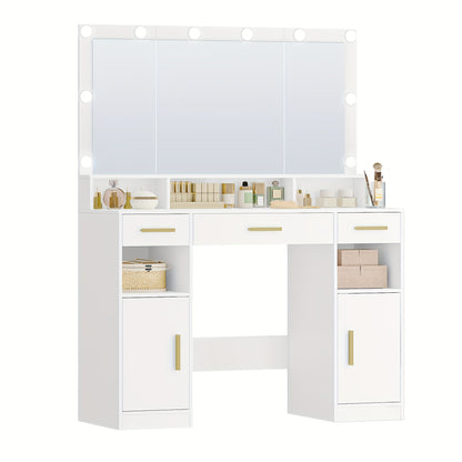 Kaptafel – Make-uptafel – Toiletmeubel – Schminktafel – Slaapkamermeubel – Wit – Groot Spiegeloppervlak – Veel Opbergruimte met 3 Lades en 2 Kasten