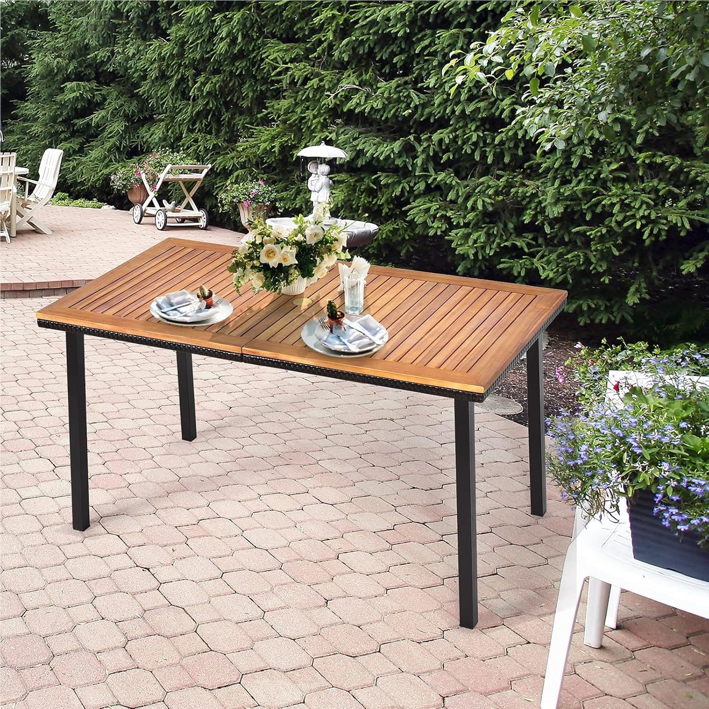 Tuintafel – Terrastafel – Buiten tafel – Eettafel – Houtentafel – Acaciahouten Blad – Met Parasolgat – 140x75x76 cm – Voor 6-8 Personen