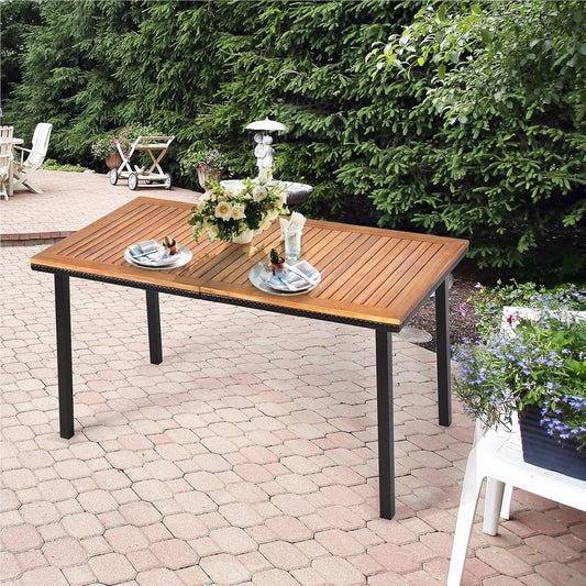 Tuintafel – Terrastafel – Buiten tafel – Eettafel – Houtentafel – Acaciahouten Blad – Met Parasolgat – 140x75x76 cm – Voor 6-8 Personen