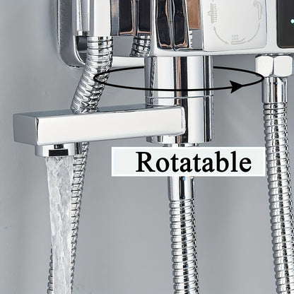 Regendouchesysteem – Douchekraan – Doucheset – Wanddouche – Handdouche – 4-in-1 Functie – Verstelbare Glijstang – Chrome Afwerking – Ingebouwd Opbergrek