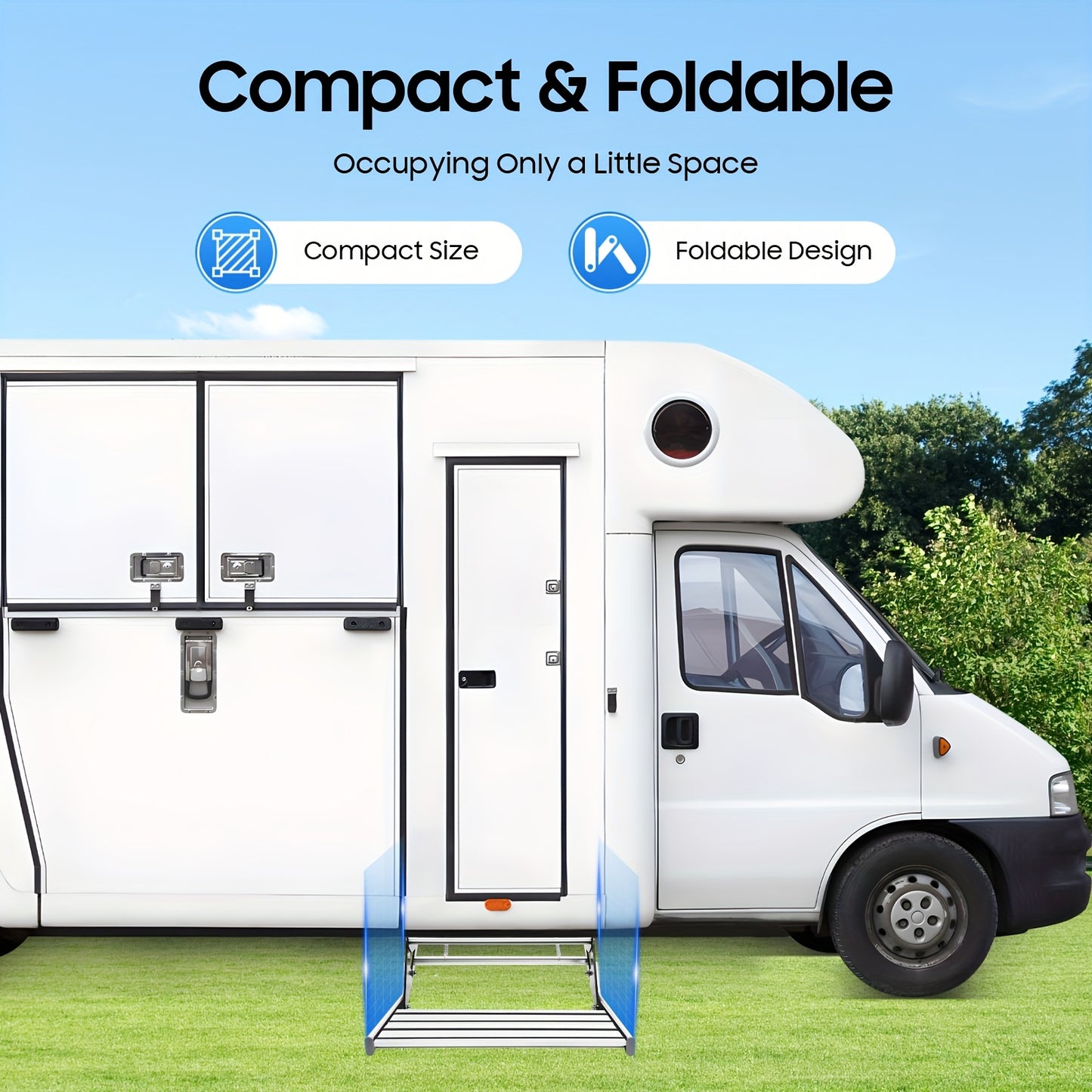 Instaptrap Camper – Opvouwbare Trap – Caravan Trap – Bus Instap – Enkele Trede – Aluminium Legering – Antislip Voetplaat – Draagkracht 150 kg – Zilver