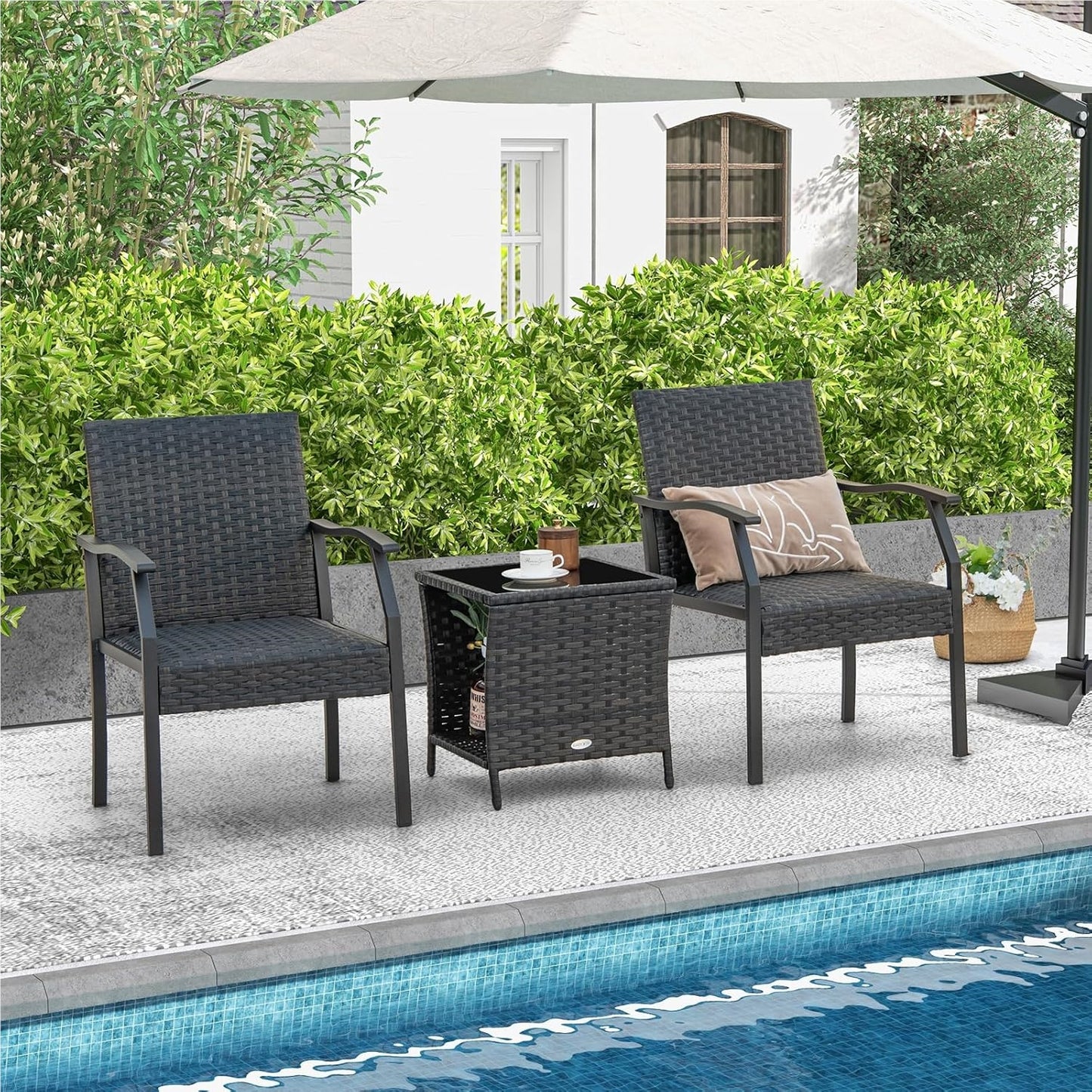 3-delige Tuinmeubelset – Balkonset – Rattan Meubels – Tuintafel Met Stoelen – Buitenmeubelset – Weerbestendig PE Rattan – Snel Droog Schuim Zittingen