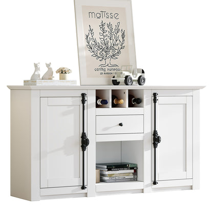 Modern-Style Sideboard with Two Doors and One Drawer | 130cm Wide, Three Wine Racks, Semi-Open Storage, White, Metal, Suitable for Hallways, Living Rooms, and Offices