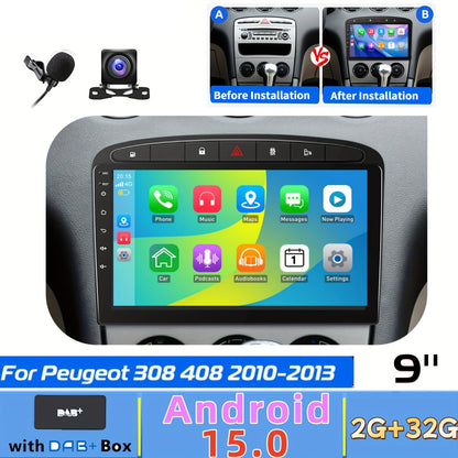Multifunctionele 9-inch Auto Stereo – Car Radio – Multimedia Speler – Touchscreen Navigatie – Bluetooth Handsfree – Voor Peugeot 308 en 408 (2010-2013) – Draadloos Android Auto – Snelle Quad-Core Processor
