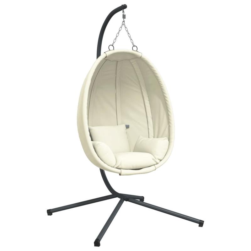 Hangstoel – Hangende Eierstoel – Cocoon Stoel – Schommelstoel – Tuinstoel – Stalen Frame – Afneembare Beige Kussens – Draagvermogen 150 kg