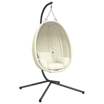 Hangstoel – Hangende Eierstoel – Cocoon Stoel – Schommelstoel – Tuinstoel – Stalen Frame – Afneembare Beige Kussens – Draagvermogen 150 kg