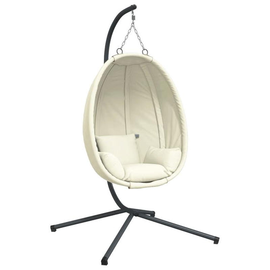 Hangstoel – Hangende Eierstoel – Cocoon Stoel – Schommelstoel – Tuinstoel – Stalen Frame – Afneembare Beige Kussens – Draagvermogen 150 kg