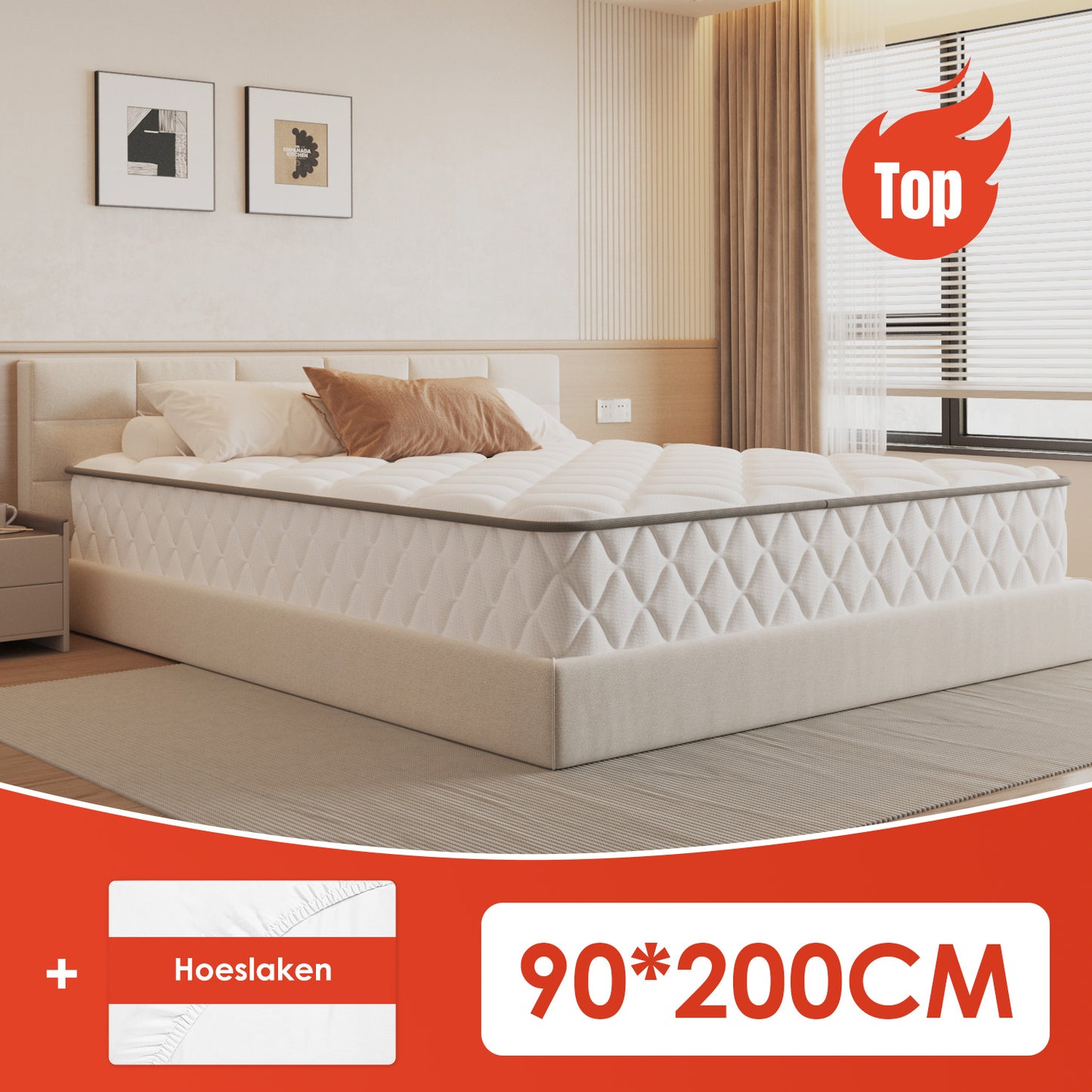 Mattress 90X200 Cm, Pocket Spring Mattress, 22 Cm Thick, 7-Zone Design, Including Free Mattress Topper, Quiet Pocket Springs, Noise-Reducing And Without Disturbance.