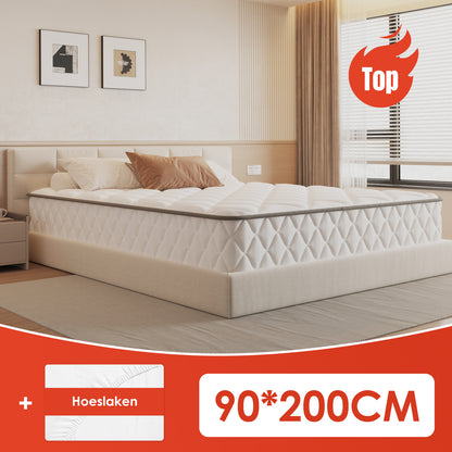 Mattress 90X200 Cm, Pocket Spring Mattress, 22 Cm Thick, 7-Zone Design, Including Free Mattress Topper, Quiet Pocket Springs, Noise-Reducing And Without Disturbance.