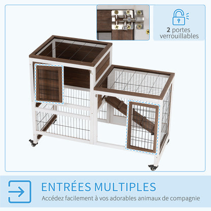 Konijnenhok – Konijnenkooi – Knaagdierhok – Dierenverblijf – 2 Verdiepingen – Met Wieltjes & Uitschuifbare Lade – Hout