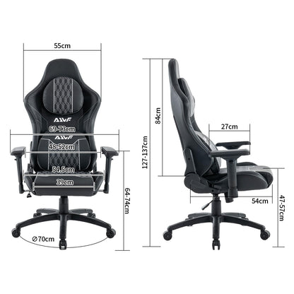 Gamingstoel – Gamestoel – Gaming Chair – Bureaustoel – Game Stoel – Ergonomisch Ontwerp – Verstelbare Rugleuning & Voetensteun – Zwart – Draagvermogen 130 kg