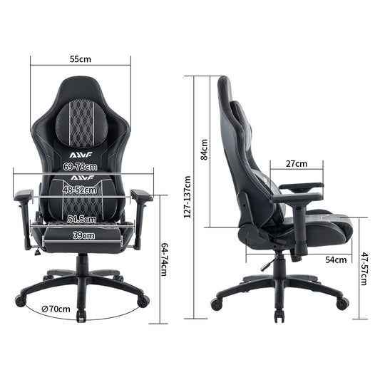Gamingstoel – Gamestoel – Gaming Chair – Bureaustoel – Game Stoel – Ergonomisch Ontwerp – Verstelbare Rugleuning & Voetensteun – Zwart – Draagvermogen 130 kg