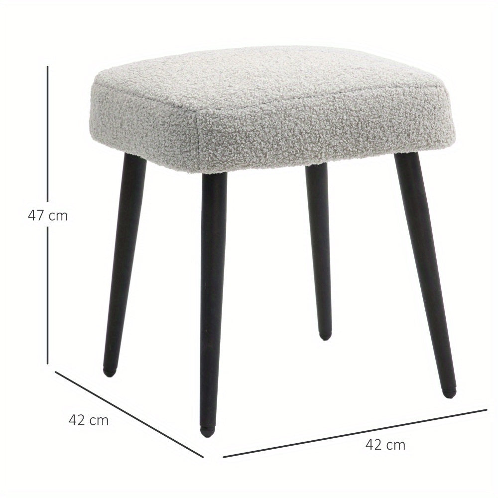 Voetenbankje – Voetensteun – Poef – Zitbankje – Bijzettafel – Cashmere-Look Stof – Gepoedercoat Stalen Poot – Verstelbaar – Lichtgrijs