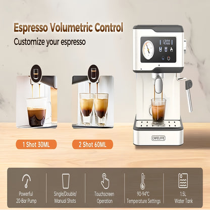 Espressomachine – Koffiezetapparaat – Espressoapparaat – Latte Macchiato Maker – Cappuccino Machine – 20 Bar Pompdruk – LCD Touchscreen Met Melkopschuimer