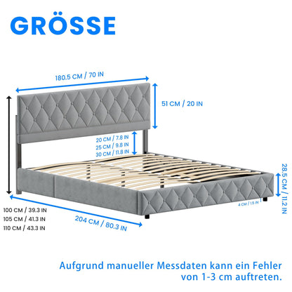 Bedboxspring – Boxspringbed – Gestoffeerd Bed – Tweepersoonsbed – Boxspringbed Met Opbergruimte – 180x200 cm – Hydraulische Lift – Luxe Lichtgrijze Velvet