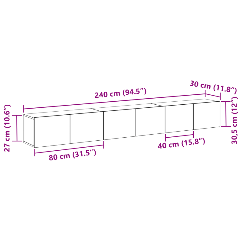 Set di Mobile TV a 3 Pezzi in Wood Ingegnerizzato Nero Practical Removable