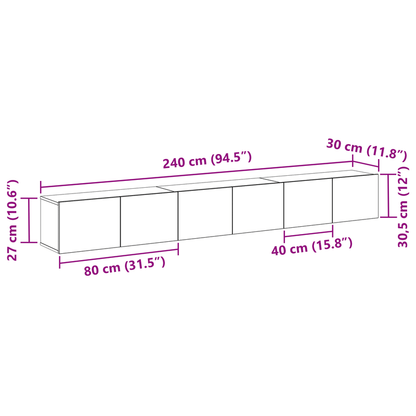 Set di Mobile TV a 3 Pezzi in Wood Ingegnerizzato Nero Practical Removable