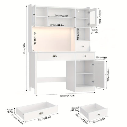 Wit Houten Bureau – Schrijftafel – Computertafel – Make-up Tafel – Werkplek Meubel – Met 3 Lades en 3 Deuren – Verstelbare Planken – Stevig en Ruim